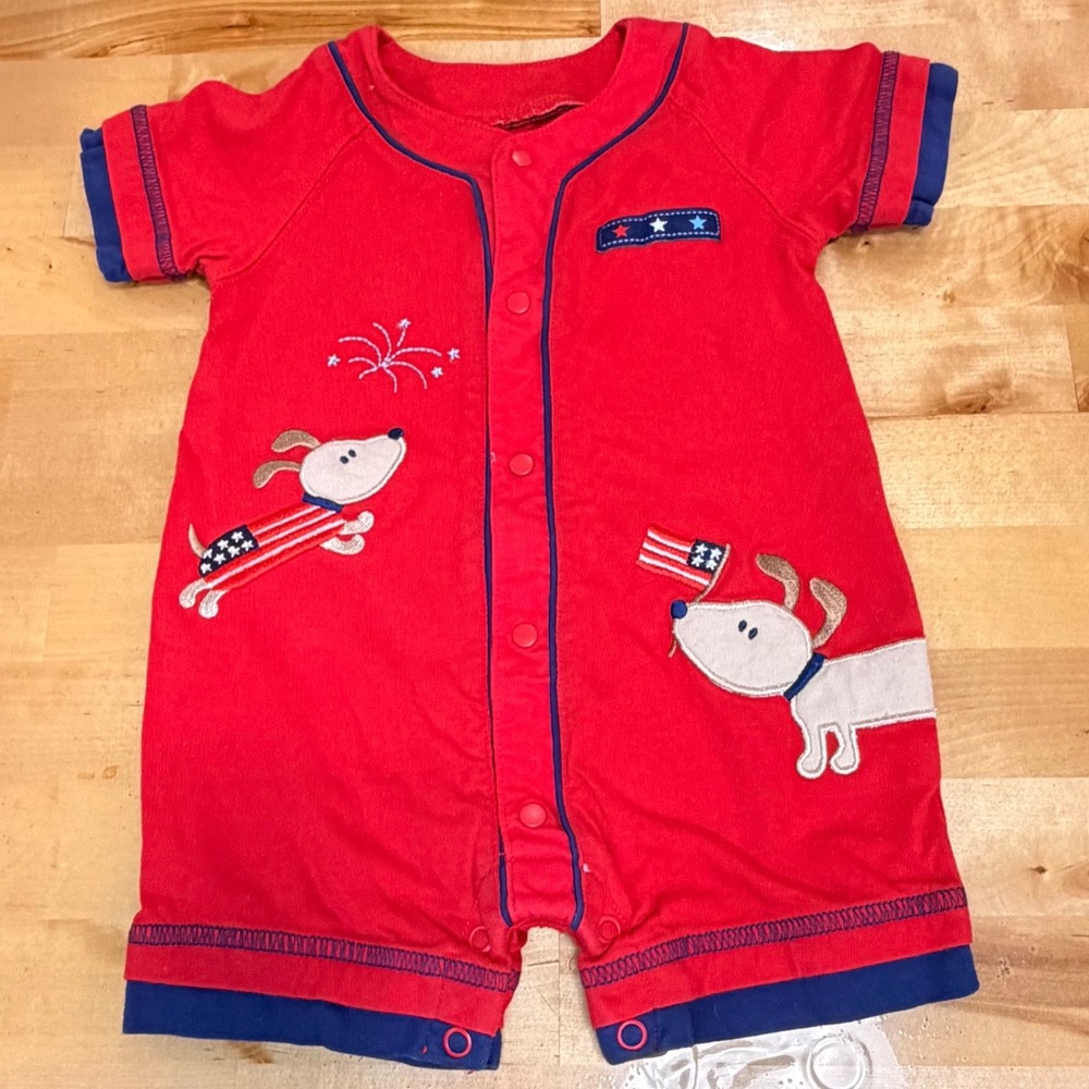 Just One Year Carter's Romper Baby 3M Red Patriotic Dog